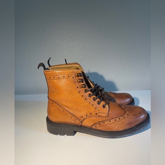 WALK London Brogue Combat Boots Tan Leather Size 9 - Picture 2 of 10